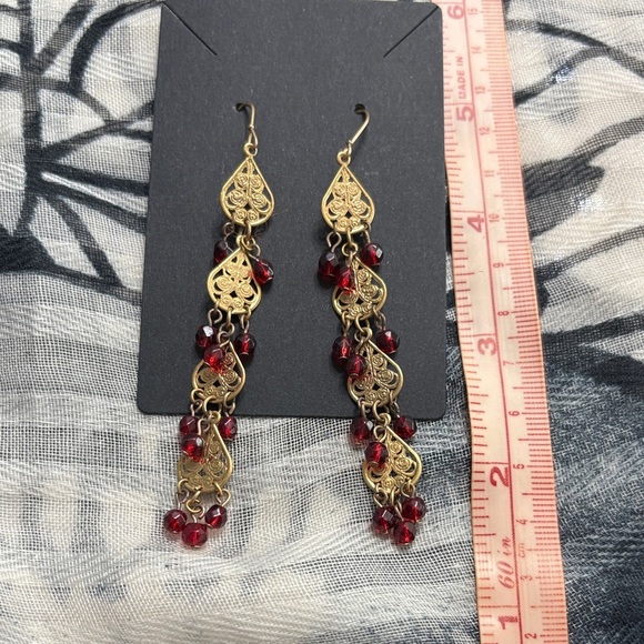 Jewelry - 🖤Ornate Gold and Red Teardrop Earrings🖤